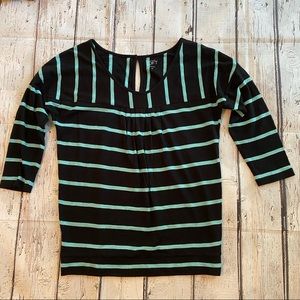 LOFT Navy Aqua 3/4 Sleeve Top Shirt XS